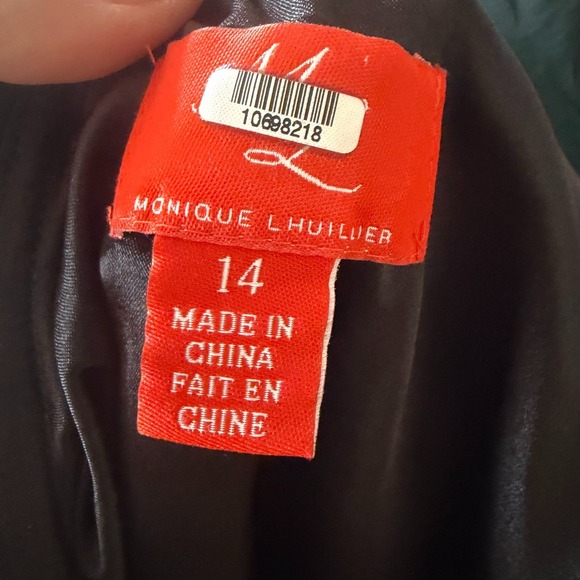 ML Monique LHuillier Off-Shoulder Midi Dress Green Black Sz 14  EUC Classic Mini - Picture 8 of 16